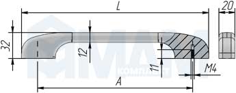 Размеры рейлинговой ручки (артикул A20)