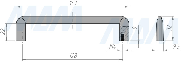 Размеры ручки-скобы с межцентровым расстоянием 128 мм (артикул BH.76.128.SN)