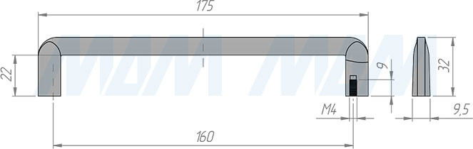 Размеры ручки-скобы с межцентровым расстоянием 160 мм (артикул BH.76.160)