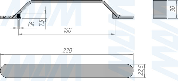 Размеры ручки-скобы с межцентровым расстоянием 160 мм (артикул BH.79.160)