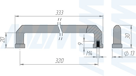 Размеры ручки-скобы с межцентровым расстоянием 320 мм (артикул BH.81.320)