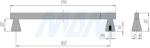 Размеры ручки-скобы с межцентровым расстоянием 160 мм (артикул BH.82.160.GF)