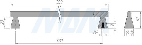 Размеры ручки-скобы с межцентровым расстоянием 320 мм (артикул BH.82.320.SC)