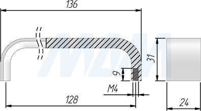Размеры ручки-скобы с межцентровым расстоянием 128 мм (артикул BH.RU04.128)