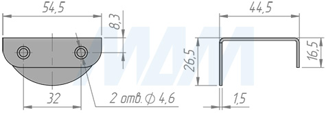 Размеры ручки-скобы с межцентровым расстоянием 32 мм (артикул BH.RU07.032.GR)