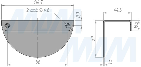 Размеры ручки-скобы с межцентровым расстоянием 96 мм (артикул BH.RU07.096.WHT)