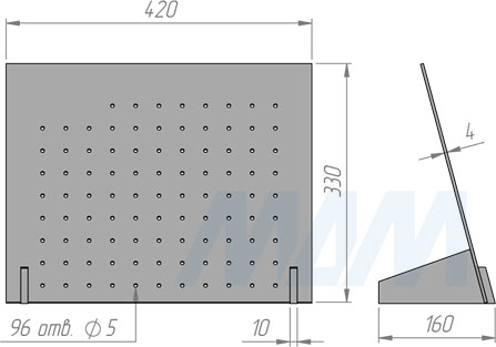 Размеры мобильного экспозитора 420х340х4мм (артикул ЭКСП.МОБ.420/320)