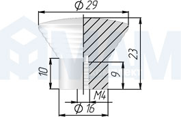 Размеры ручки-кнопки диаметром 29 мм (артикул GA08)