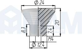 Размеры ручки-кнопки диаметром 24 мм (артикул GA09)
