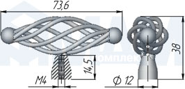 Размеры ручки-кнопки RETICULI (артикул GC01)