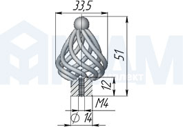Размеры ручки-кнопки RETICULI (артикул GC12)
