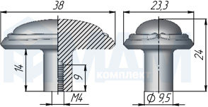Размеры ручки-кнопки (артикул GG12)