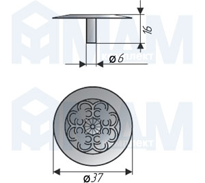 Размеры ручки-кнопки диаметром 37 мм (артикул GR18)