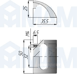 Размеры ручки-кнопки с межцентровым расстоянием 32 мм (артикул KR16)