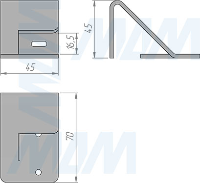 Размеры правого менсолодержателя LOFT для деревянных полок толщиной 16 мм (артикул LFT.SET)