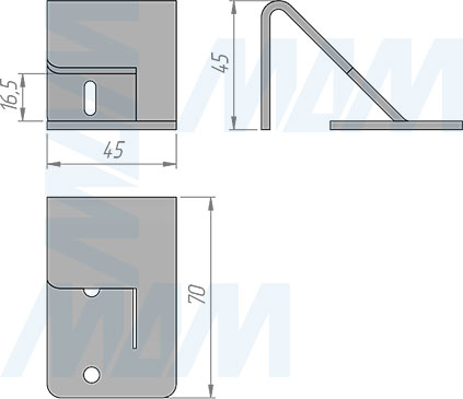 Размеры левого менсолодержателя LOFT для деревянных полок толщиной 16 мм (артикул LFT.SET)