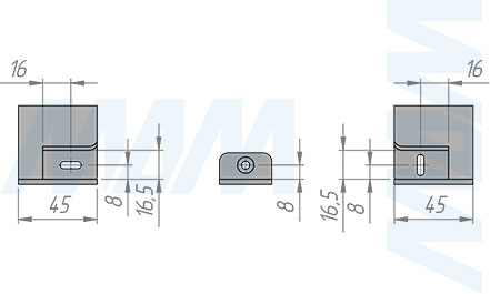 Размеры менсолодержателей LOFT для деревянных полок толщиной 16 мм (артикул LFT.SET)