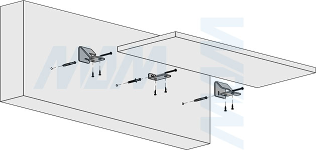 Установка менсолодержателей LOFT для деревянных полок толщиной 16 мм (артикул LFT.SET)
