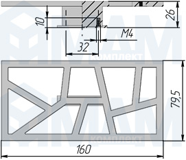 Размеры ручки-кнопки MULTIPRESA с межцентровым расстоянием 32 мм (артикул MRR.160.GR)