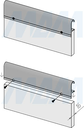 Установка профиль-ручки для фасада толщиной 16 мм с креплением на саморезы (артикул PH.RU33), схема 2