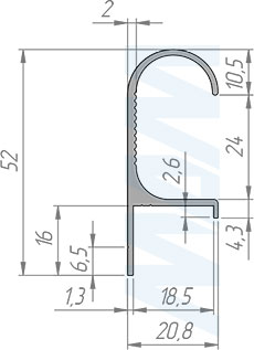 Размеры профиль-ручки для фасада толщиной 18 мм с креплением на саморезы (артикул PH.RU34)