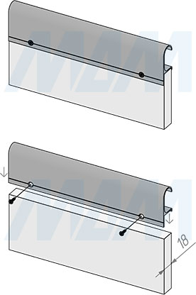 Установка профиль-ручки для фасада толщиной 18 мм с креплением на саморезы (артикул PH.RU34), схема 2