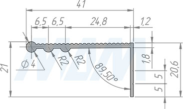 Размеры профиль-ручки для фасада толщиной от 16 мм с креплением на саморезы (артикул PH.RU35)