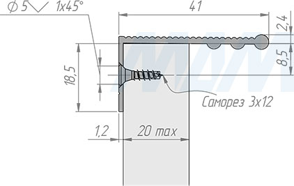 Установка профиль-ручки для фасада толщиной от 16 мм с креплением на саморезы (артикул PH.RU35)