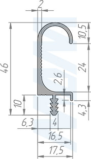 Размеры профиль-ручки для фасада толщиной 16 мм с креплением на саморезы (артикул PH.RU37)