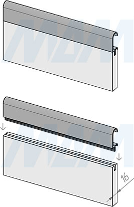 Установка профиль-ручки для фасада толщиной 16 мм с креплением на саморезы (артикул PH.RU37), схема 2