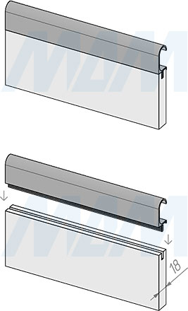 Установка профиль-ручки для фасада толщиной 18 мм с креплением на саморезы (артикул PH.RU38), схема 2