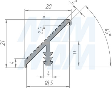 Размеры врезной профиль-ручки для фасада толщиной 18 мм (артикул PH.RU40)