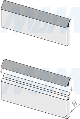 Установка врезной профиль-ручки для фасада толщиной 18 мм (артикул PH.RU40)