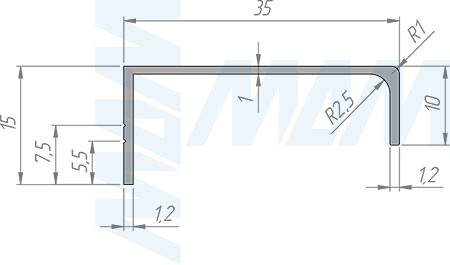 Размеры профиль-ручки с креплением саморезами (артикул PH.RU41 PR)