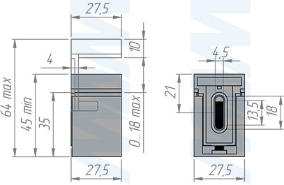 Размеры менсолодержателя КВАДРО для деревянных и стеклянных полок толщиной 0-20 мм (артикул SHH.04)