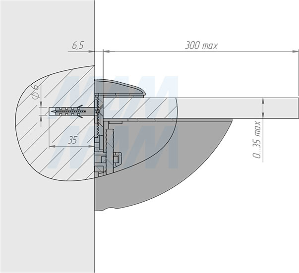 Установка менсолодержателя ПЕЛИКАН для деревянных и стеклянных полок толщиной 0-35 мм (артикул SHH.06). схема 2