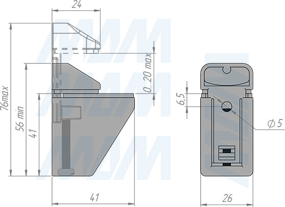 Размеры менсолодержателя ПЕЛИКАН для деревянных и стеклянных полок толщиной 0-20 мм (артикул SHH.10)
