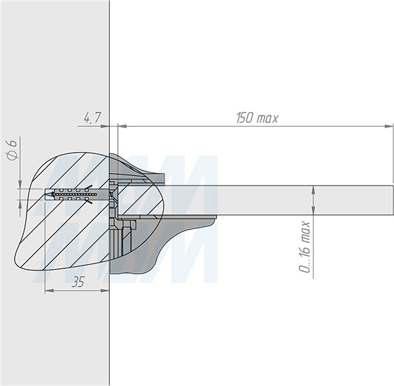 Установка менсолодержателя ПЕЛИКАН для деревянных и стеклянных полок толщиной 0-16 мм (артикул SHH.12). схема 2