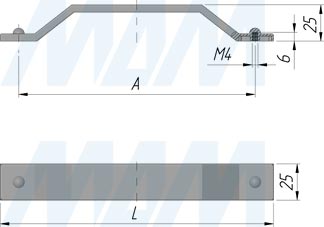 Размеры ручки-скобы SOUL (артикул SOL.160)