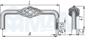 Размеры ручки-скобы RETICULI (артикул UC01)