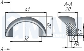 Размеры ручки-скобы с межцентровым расстоянием 32 мм (артикул UN01)