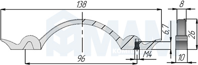Размеры ручки-скобы UNICO с межцентровым расстоянием 96 мм (артикул UR14)