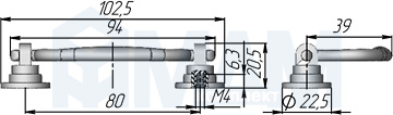 Размеры ручки-скобы RUSTICO с межцентровым расстоянием 80 мм (артикул UR2102.../80)
