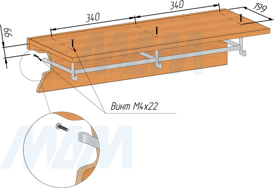 Схема монтажа комплекта для вешалки (артикул WG08.690)