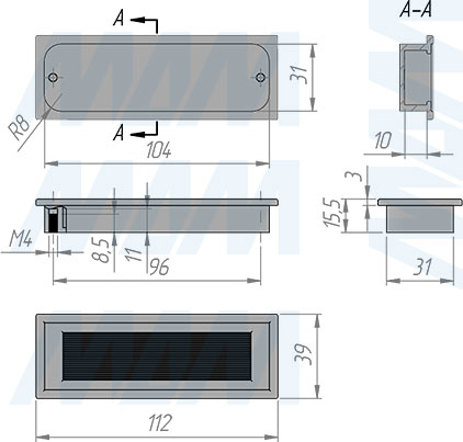 Размеры ручки-раковины с межцентровым расстоянием 96 мм (артикул WMN.552.096)