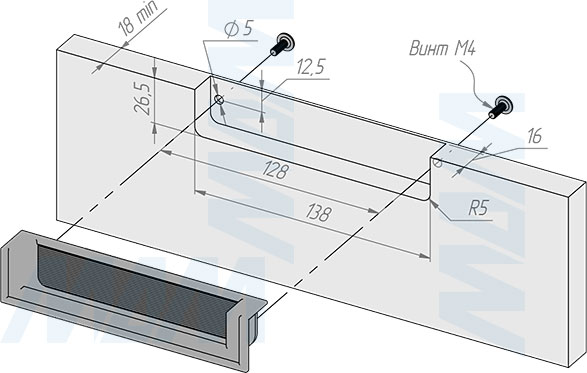 Установка ручки-раковины с межцентровым расстоянием 128 мм (артикул WMN.554.128)