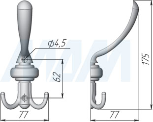 Размеры трехрожкового крючка (артикул WP65)