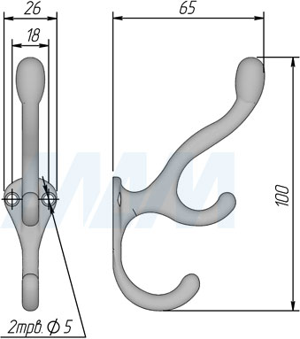 Размеры трехрожкового крючка (артикул WP68)