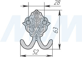 Размеры двухрожкового крючка (артикул WP93)