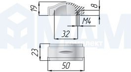 Размеры ручки-кнопки с межцентровым расстоянием 32 мм (артикул WPO.604.032)